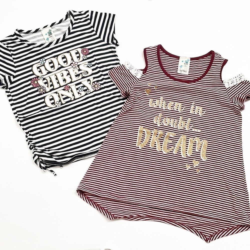Lily Bleu girls striped graphic print tops